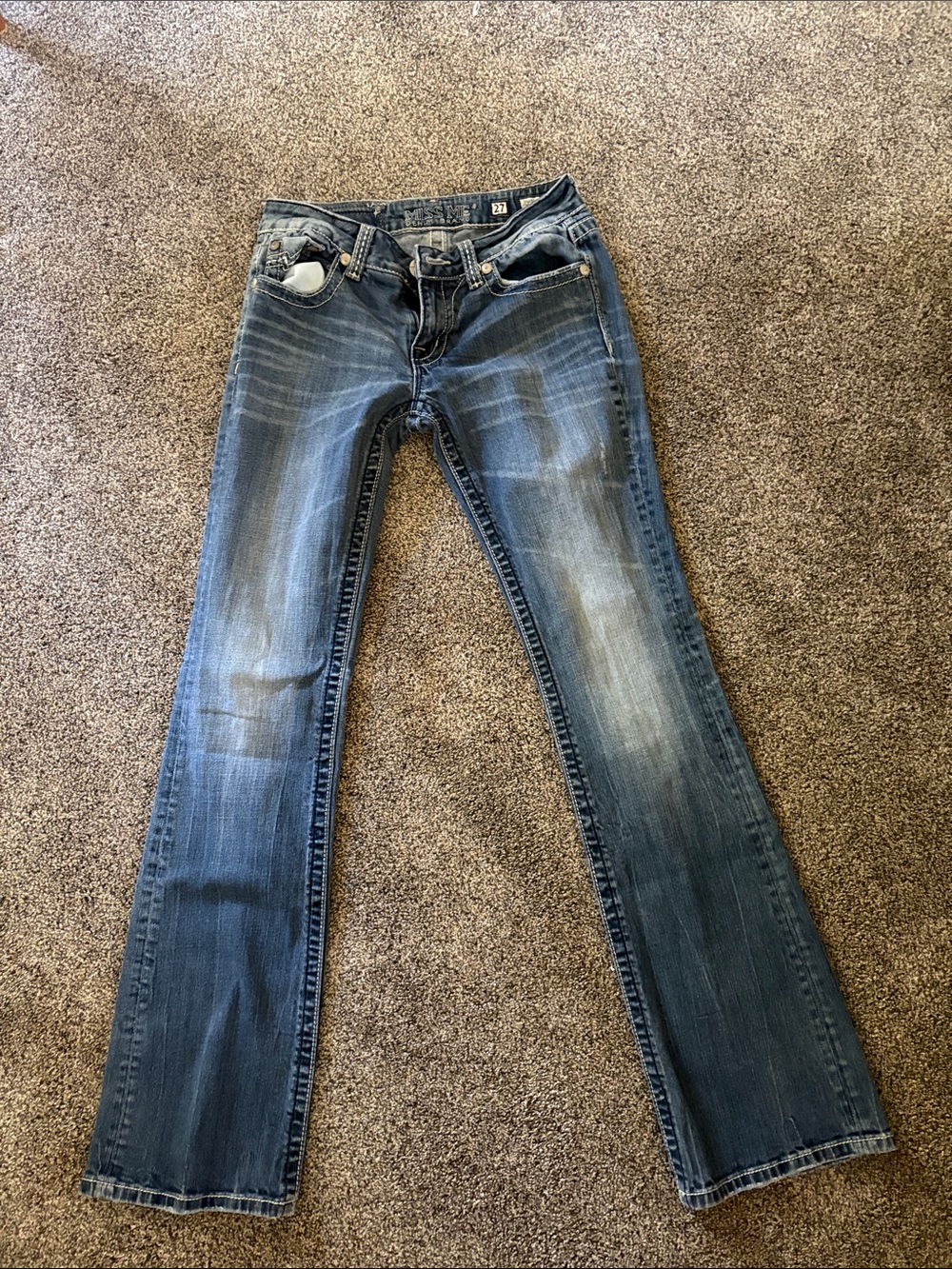 Miss Me Blue Flared Jeans - Washed Indigo Stretch Denim